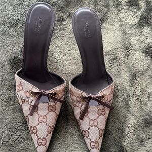 Gucci Women's Tan Monogram Mules